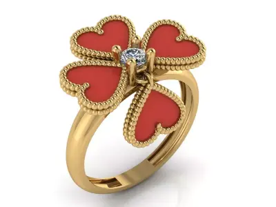Luxury Two Piece Gold Ring with Enamel Hearts 3D print model