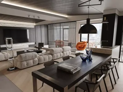 Modern living room dining room interior scenes 107 3D model