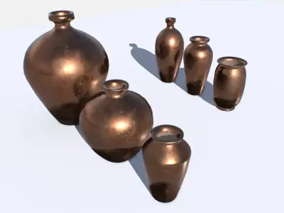 Old Copper Jars pack 1 Low-poly 3D model
