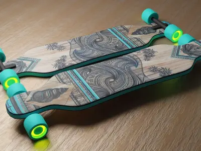 Skateboard hawaiian longboard Low-poly 3D model