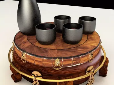 Chinese with display stand  with wine bottle  3D model