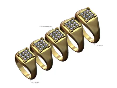 Square diamond bezel cluster fashion ring US sizes 5to9 3D print model