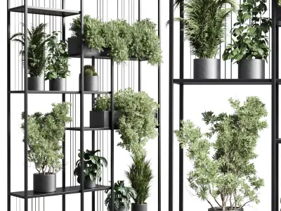 Standing metal shelf with a set of plants metal boxes 325 Low-poly 3D model