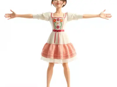 Animated Character in Floral Dress Model Pack Low-poly 3D model