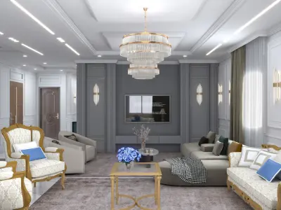 luxury reception and living room 3D model