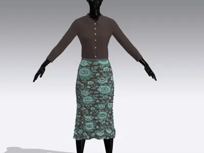 Woman Cloth Dress Low-poly 3D model 5