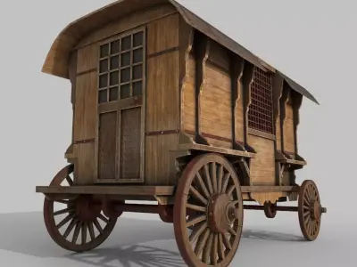 Wooden Western Wagon  Low-poly 3D model