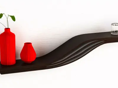 Wooden floating wall hanging shelf Free low-poly 3D model