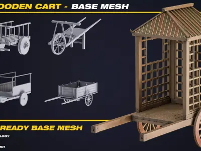 20 Wooden Cart Base Mesh - VOL 09 - Game Ready Low-poly 3D model