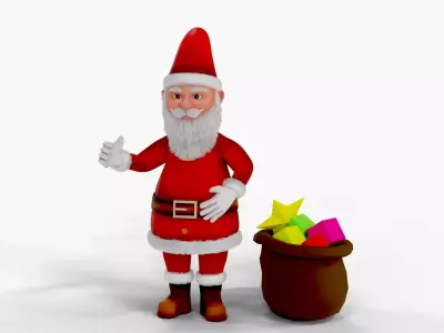 Fur Cartoon Santa Claus with gifts Low-poly 3D model