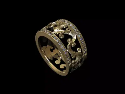 Model of wedding ring with royal carved rococo carving 3D print  3D print model