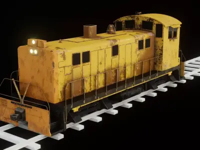 Locomotive old train engine Low-poly 3D model