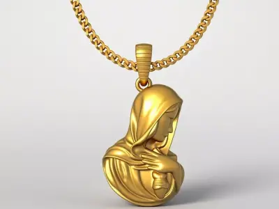 Virgin Mary Pendant STL 3D Model for Jewelry - One Inch Pendant 3D print model