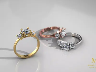 Three Stone Ring Set 3D Model 3D print model