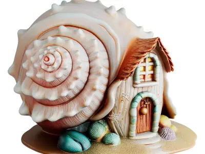 Fantasy Shell House Decor 3d print and game ready Low-poly 3D model