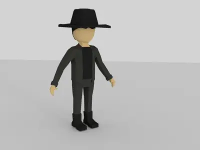 Low Poly Human cartoon character wearing hat Low-poly 3D model