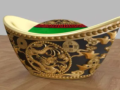 Chinese gold Ingot  3D model 2
