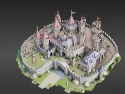 Modular Fantasy Castle 3D Model Kit Low-Poly Stylized Game Asset Low-poly 3D model