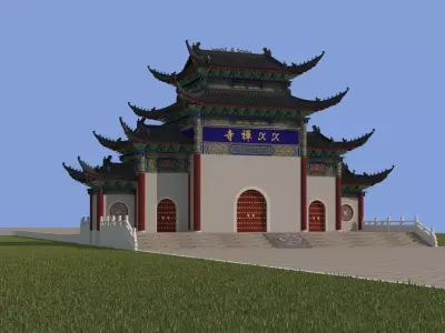 Traditional Chinese Temple Gate 3D Model Low-poly 3D model
