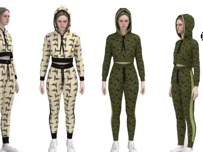 Track Suit with hoodie Two Color Variants Clo3D  3D model