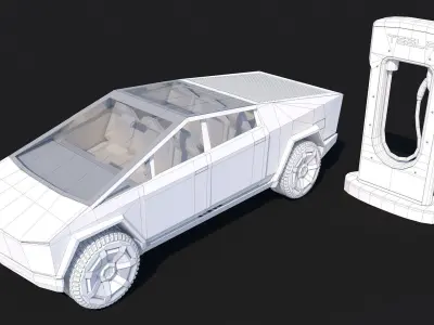 Tesla Cybertruck with Charging Station Module - Game Ready Low-poly 3D model