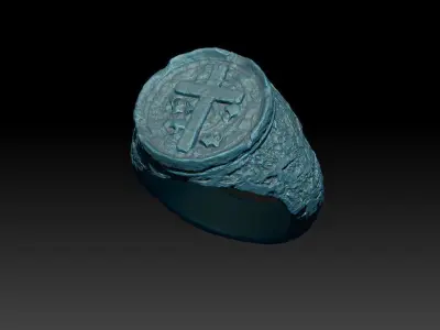 Signet Ring with Cross and Skulls ready for 3D print 3D print model