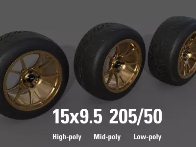 Konig Freeform 15x9 with Federal 595 RS 205 50 Low-poly 3D model