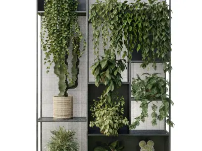 Standing Metal Shelf With A Set of Plants in Metal Boxes 121 3D model