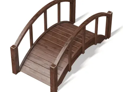 Small Dark Wooden Bridge 3D Model 3D model
