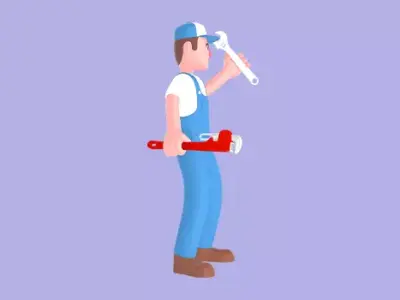 Stylized 3D Male Mechanic Character - Worker Holding Tools 3D model
