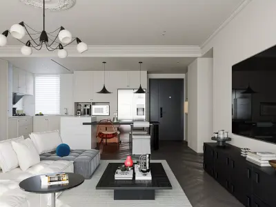 Modern living room dining room interior scenes  3D model 4