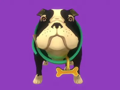 Stylized Black English Bulldog for Games and Animation Low-poly 3D model