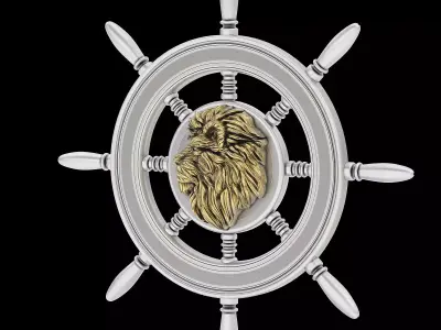 lion wheel pendant silver  gold jewelry 3D printable model 3D print model