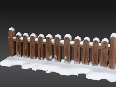 Snowy Wooden Fence 3D Model Winter Game Ready Christmas Low-poly 3D model