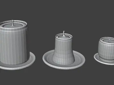 Set of 3 candles and their base Free low-poly 3D model