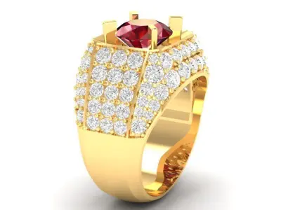 Luxury Pave Men Ring with Large Red Center Gem 188 3D print model