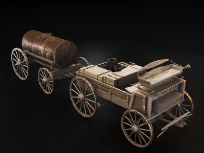 Wild Western Stagecoach and Wagon Low-poly 3D model