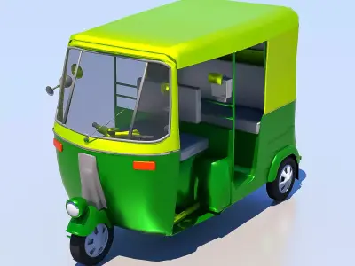high poly Tuk Tuk auto Rickshaw Driver 3D Low-poly 3D model