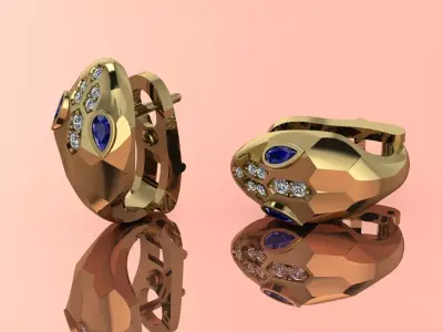 Bvlgari Snake Earrings Jewelry Brand Gold  3D print model