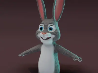Cartoon Rabbit Rigged 3D Model Low-poly 3D model