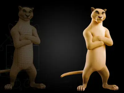 Biped BigCat Rigged Low-poly 3D model