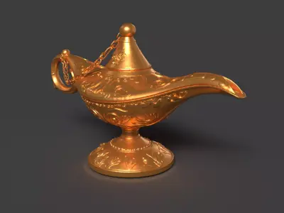 Chinese gold magic lamp   Low-poly 3D model