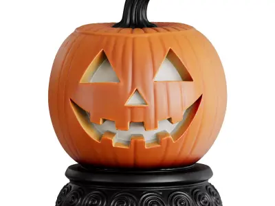 Spooky Pumpkin Light Statue 01 3d print and game ready Low-poly 3D model