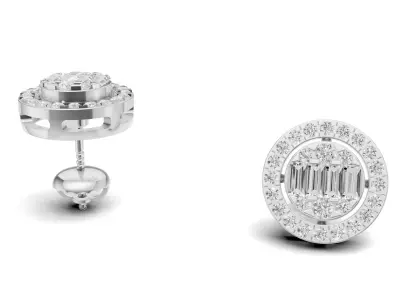 Round Diamond with Baguette Luxury Stud 3D print model