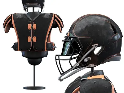 Americano football helmet and shoulder protection 3D model