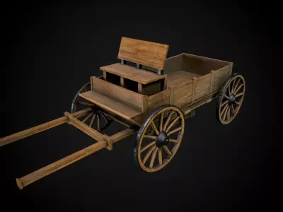 Medieval Wooden Horse Cart Variation 5 - Low Poly And Game Ready Low-poly 3D model