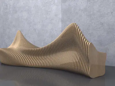 Parametric Wavy Wooden Furniture - Bench - CNC files for cutting 3D model