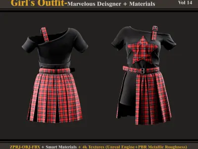 Girl Outfit- MD-Clo3d -Smart Material - Textures-obj-fbx 3D model