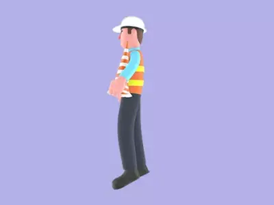 3D Cartoon Male Architect Character - Angry with Traffic Cone 3D model