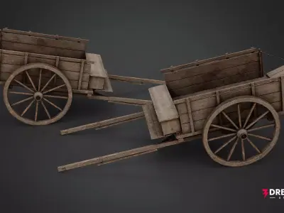 Medieval Peasant Hand Cart - Wooden Village Transport Low-poly 3D model